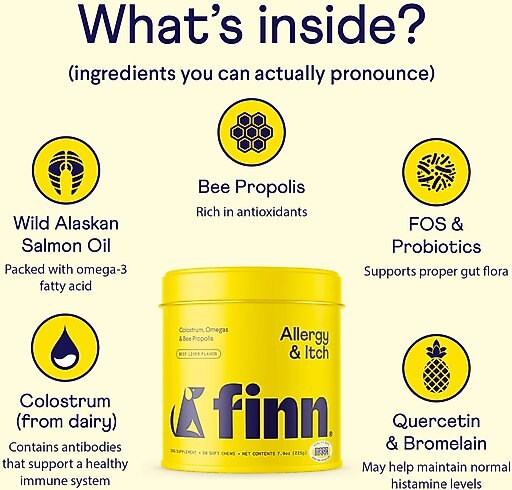 Finn Allergy & Itch Beef Liver Flavored Soft Chew Allergy Supplement for Dogs, 90 count