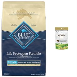 NaturVet Senior Wellness Soft Chews Joint Supplement for Dogs + Blue Buffalo Life Protection Formula Senior Chicken & Brown Rice Recipe Dry Food