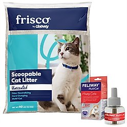 Feliway MultiCat Calming Diffuser Refill for Cats, 1 count + Frisco Multi-Cat Unscented Clumping Clay Litter
