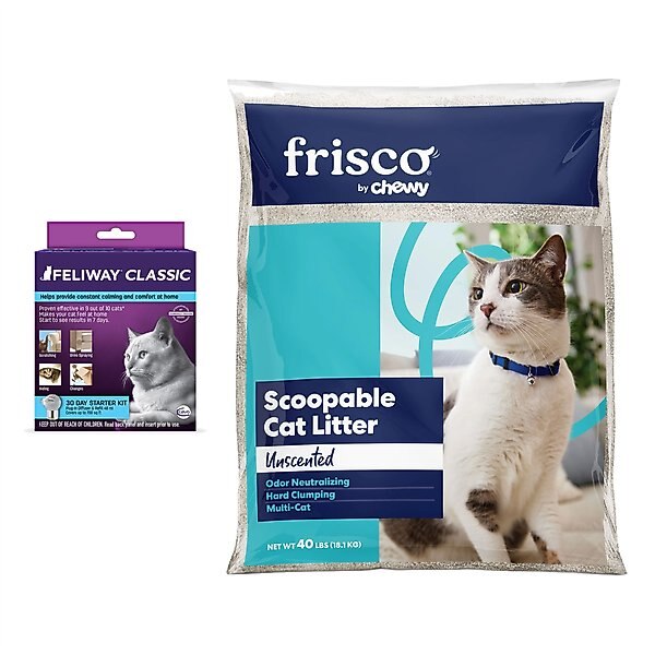 Feliway Classic 30 Day Starter Kit Calming Diffuser for Cats + Frisco Multi-Cat Unscented Clumping Clay Litter slide 1 of 9