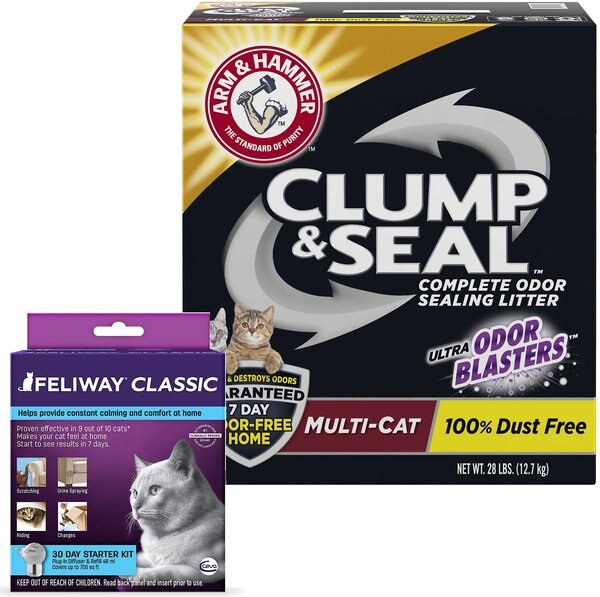 Feliway Classic 30 Day Starter Kit Calming Diffuser for Cats + Arm & Hammer Litter Clump & Seal Multi-Cat Scented Clumping Clay Litter slide 1 of 9