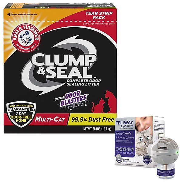 Feliway Optimum Enhanced Calming Pheromone Cat Diffuser Kit + Arm & Hammer Litter Clump & Seal Multi-Cat Scented Clumping Clay Litter slide 1 of 9