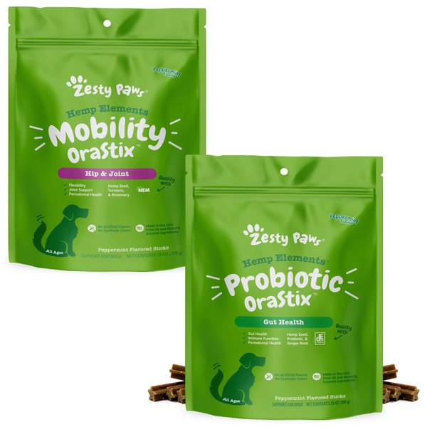 Zesty Paws Mobility OraStix Mint Flavored + Probiotic OraStix Mint Flavored Dental Chews for Dogs slide 1 of 9