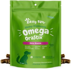 Zesty Paws Omega OraStix Skin Health Peppermint Flavor Chews Supplement + Probiotic OraStix Mint Flavored Dental Chews for Dogs slide 2 of 9