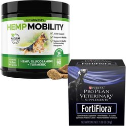 PetHonesty Hemp Mobility Duck Flavored Soft Chews Joint Supplement + Purina Pro Plan Veterinary Diets FortiFlora Powder Digestive Supplement for Dogs