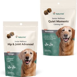 NaturVet Senior Wellness Quiet Moments Soft Chews Calming Supplement + Soft Chews Joint Supplement for Dogs