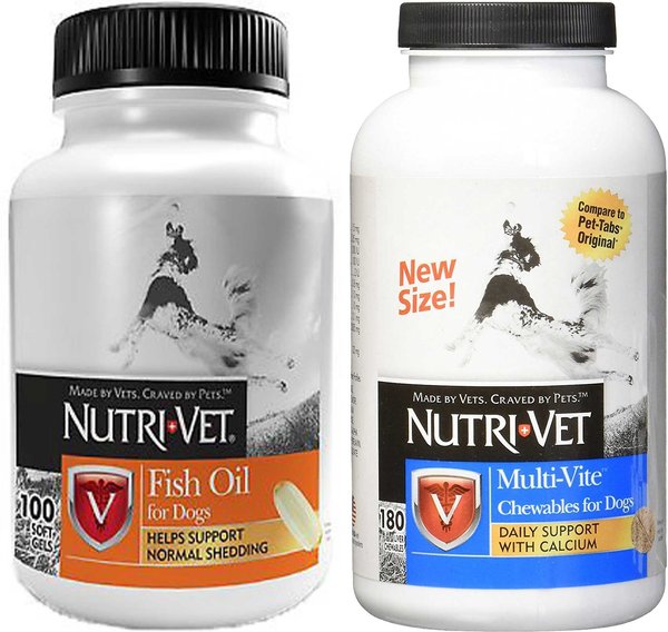 Nutri-Vet Fish Oil Softgels Skin & Coat Supplement + Multi-Vite Chewable Supplement for Dogs slide 1 of 8