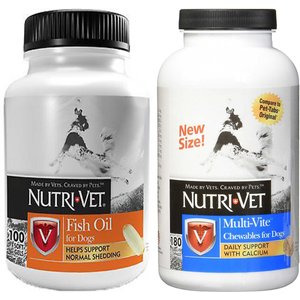 Nutri-Vet Fish Oil Softgels Skin & Coat Supplement + Multi-Vite Chewable Supplement for Dogs