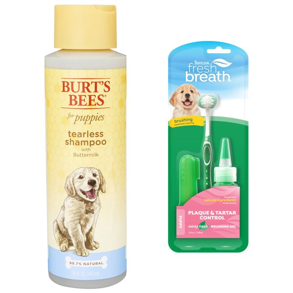 TropiClean Fresh Breath Puppy Oral Care Kit + Burt's Bees Tearless Puppy Shampoo with Buttermilk for Dogs slide 1 of 9