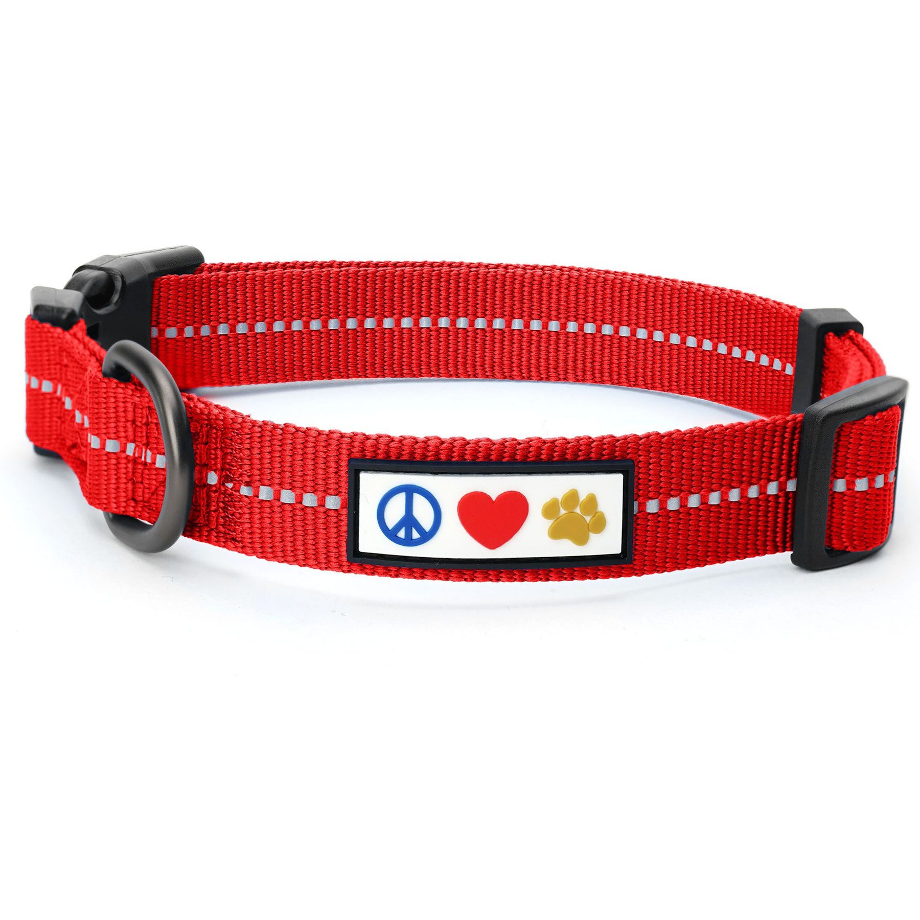 Pawtitas Recycled Reflective Dog Collar, Red, Medium: 13 to 20-in neck, 3/4-in wide