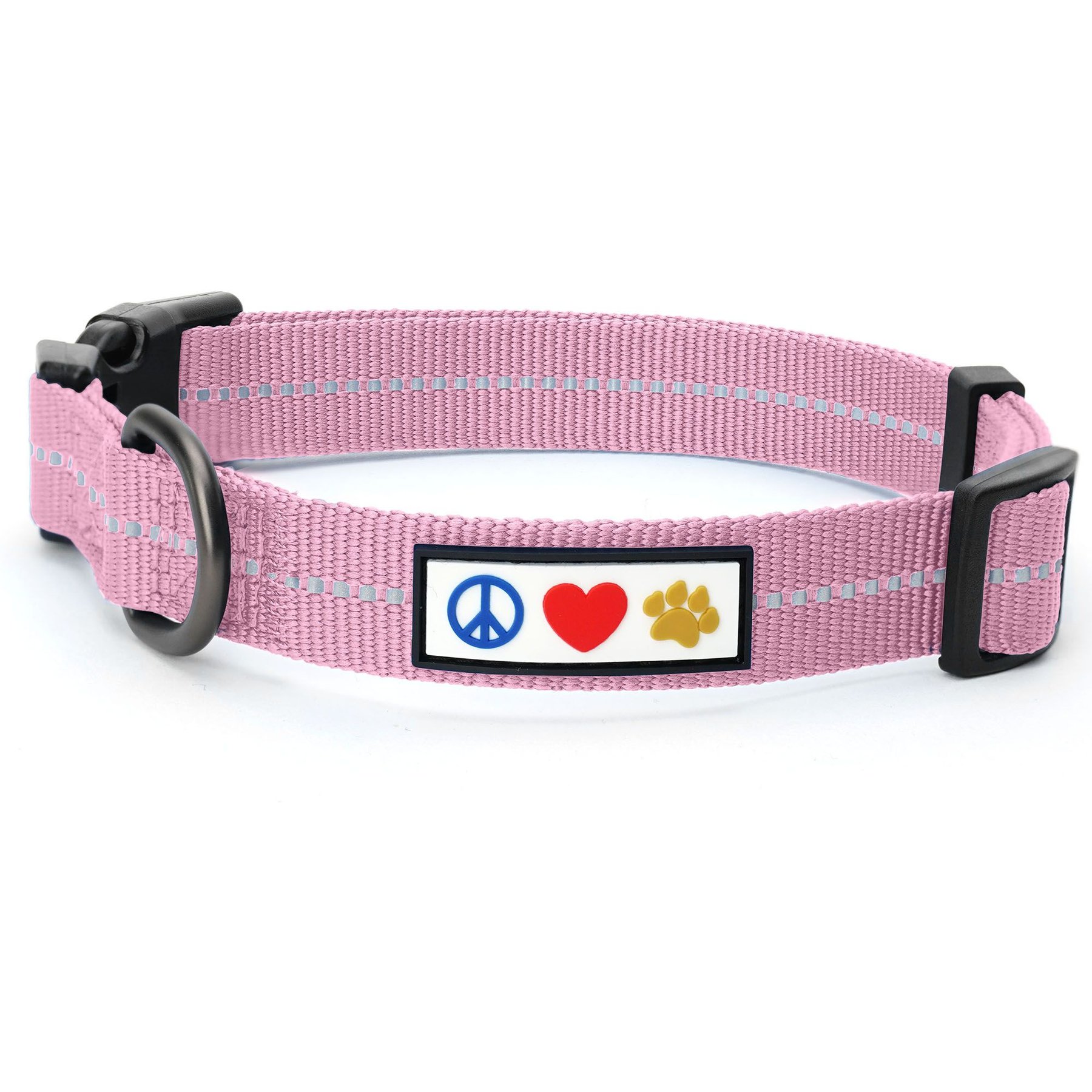 Pawtitas Recycled Reflective Dog Collar, Pink, Large: 16 to 26-in neck, 1-in wide