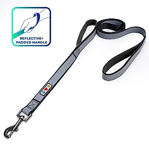 Pawtitas Padded Reflective Dog Leash 2 Handles, Black, Large