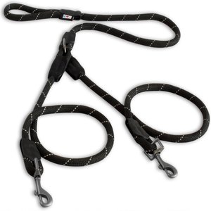 Pawtitas 2 Dog Reflective Rope Dog Leash, Black, Large