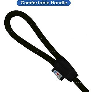 Pawtitas 2 Dog Reflective Rope Dog Leash, Black, Large