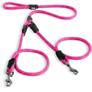 Pawtitas 2 Dog Reflective Rope Dog Leash, Pink, Large
