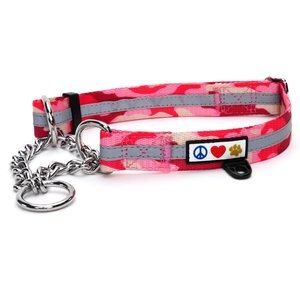 Pawtitas Reflective Chain Martingale Dog Collar, Camo Pink, Medium