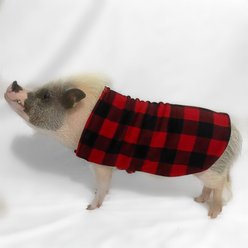 Morty's Pig Clothes Fleece Strap Pig Sweater, Red Buffalo Plaid, X-Small