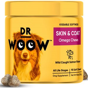 Dr Woow Salmon Flavored Soft Chew Skin & Coat Supplement for Dogs, 90 count