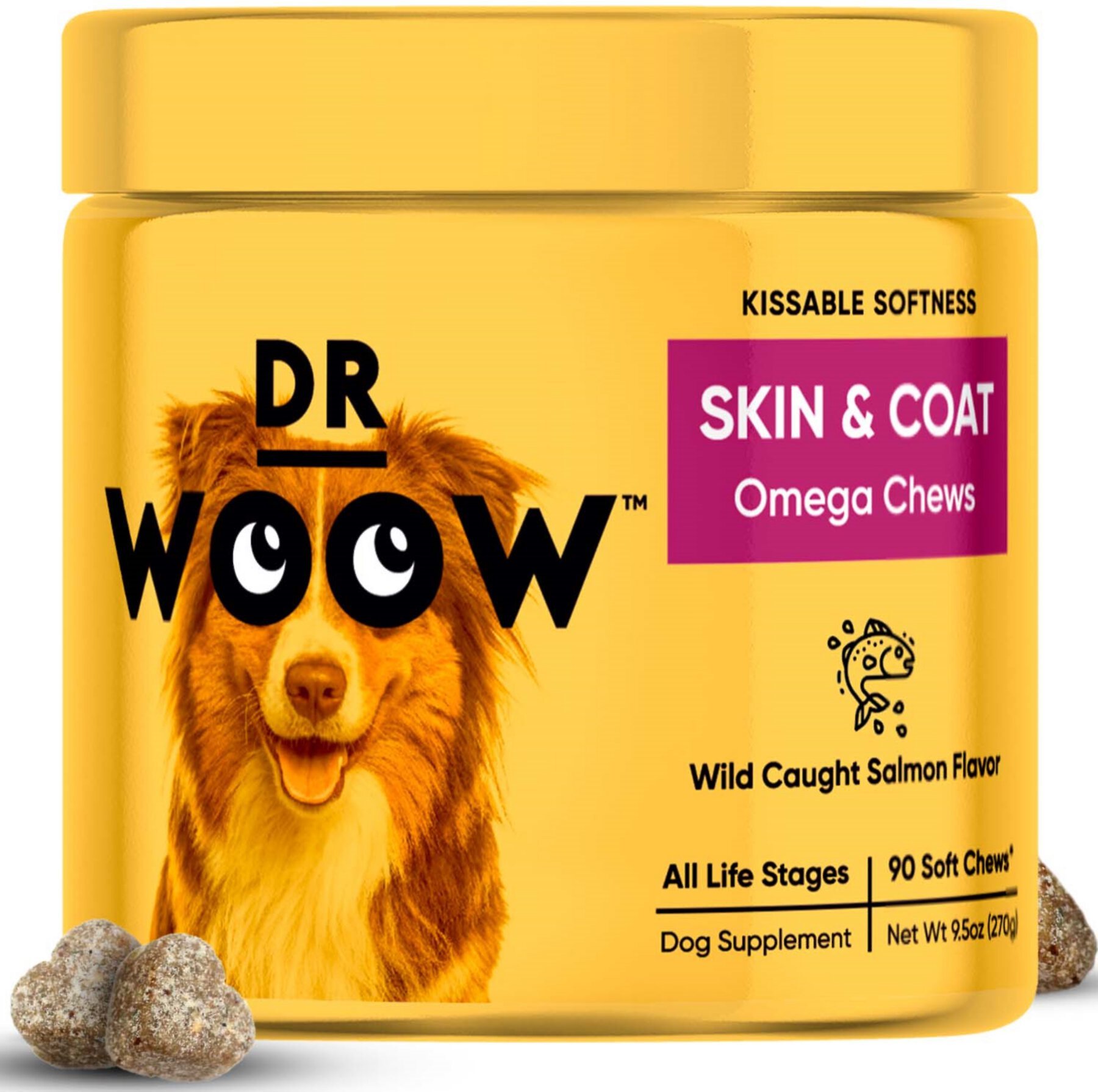 DR WOOW Omega Chews Skin & Coat Salmon Flavored Supplement for Dogs, 90