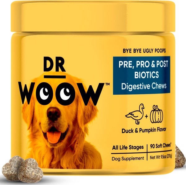 Dr Woow Pre, Pro & Post Biotics Duck & Pumpkin Flavor Soft Chew Digestion Supplement for Dogs, 90 count slide 1 of 8