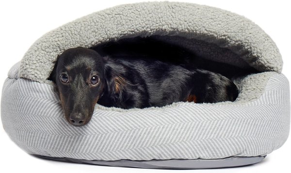 Precious Tails Herringbone Canvas Fleece Deep Dish Covered Cat & Dog Bed, Gray, Small slide 1 of 1