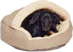 Precious Tails Herringbone Canvas Fleece Deep Dish Covered Cat & Dog Bed, Mocha, Large
