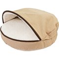 Precious Tails Plush Felt Sherpa Covered Cat & Dog Bed w/ Removable Cover, Tan, Small