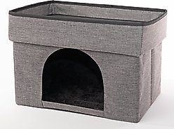 Precious Tails Home Base Rectangular 2-Tier Collapsible Cat Cave, Charcoal
