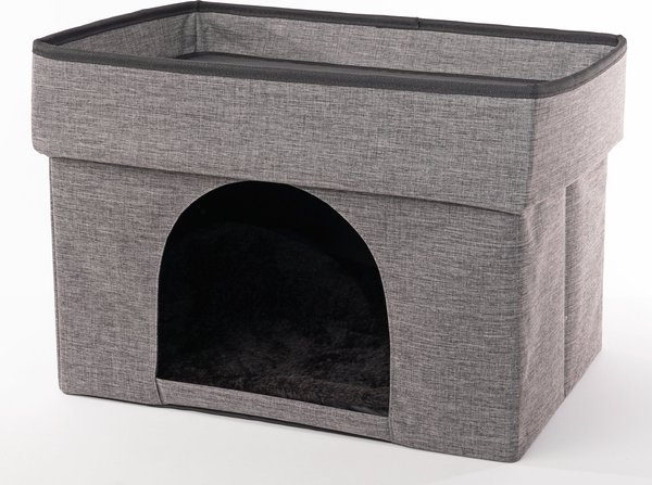 Precious Tails Home Base Rectangular 2-Tier Collapsible Cat Cave, Charcoal slide 1 of 9