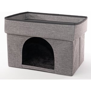 Precious Tails Home Base Rectangular 2-Tier Collapsible Cat Cave, Charcoal