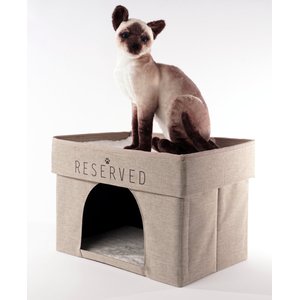 Precious Tails Home Base Rectangular 2-Tier Collapsible Cat Cave, Natural