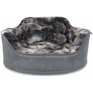 Precious Tails Princess Faux Fur Bolster Cat & Dog Bed w/ Removable Cover, Gray