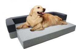 Precious Tails Water Resistant 2-In-1 Convertible Orthopedic Bolster Cat & Dog Bed with Removable Cover, Gray, Large