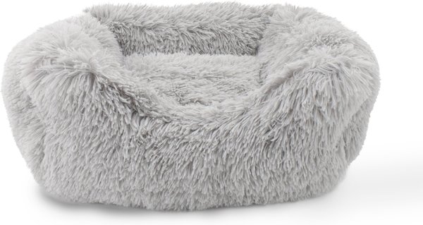 Precious Tails Super Lux Shaggy Fur Bolster Cat & Dog Bed w/ Removable Cover, Ice Gray, Small slide 1 of 3