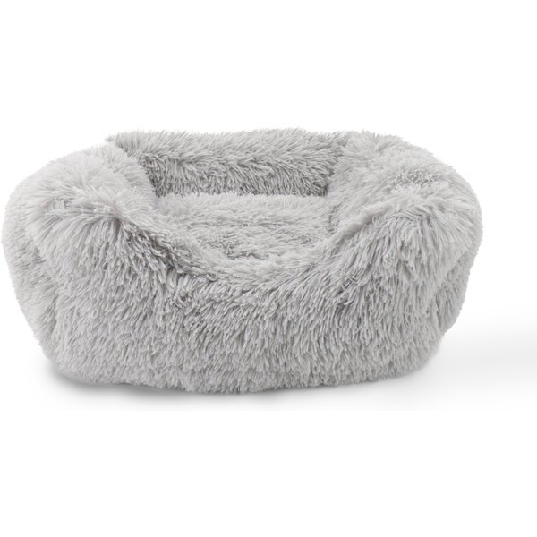 PRECIOUS TAILS Super Lux Shaggy Fur Bolster Cat & Dog Bed, Ice Gray ...