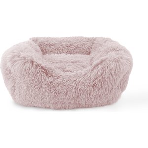 Precious Tails Super Lux Shaggy Fur Bolster Cat & Dog Bed w/ Removable Cover, Pink, Large
