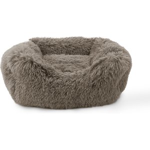 Precious Tails Super Lux Shaggy Fur Bolster Cat & Dog Bed w/ Removable Cover, Taupe, Large