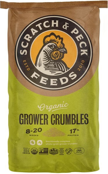 Scratch & Peck Feed Organic Chicken, Duck & Waterfowl Crumbles & GRUB Protein Grower Feed, 25-lb bag slide 1 of 7