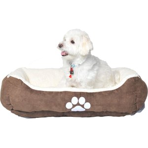 HappyCare Textiles Reversible Signature Bolster Dog Bed, Chocolate