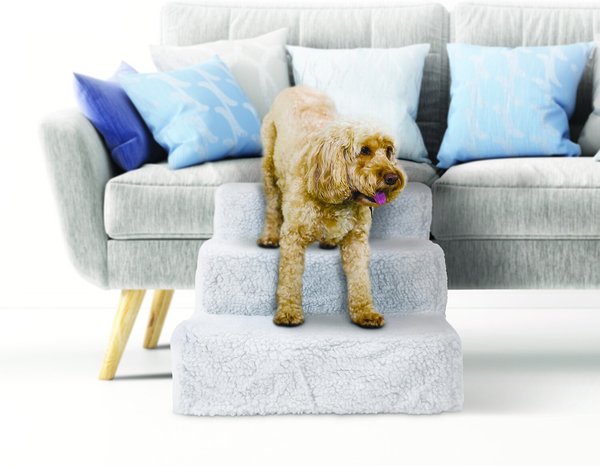 PetAble Three Step Dog & Cat Stairs, White, Medium