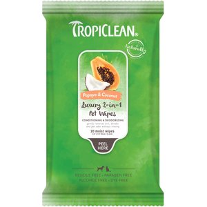 TropiClean Papaya & Coconut Luxury 2-in-1 Pet Wipes, 20 count