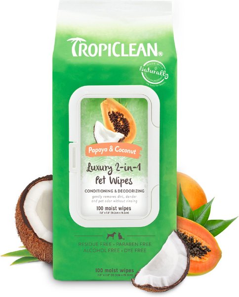TropiClean Papaya & Coconut Luxury 2-in-1 Pet Wipes, 100 count slide 1 of 9