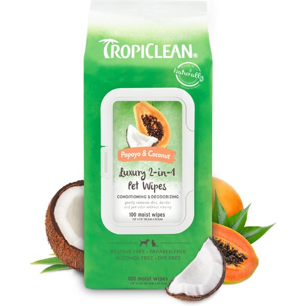TROPICLEAN Deep Cleaning Berry & Coconut Deodorizing Dog Wipes, 100