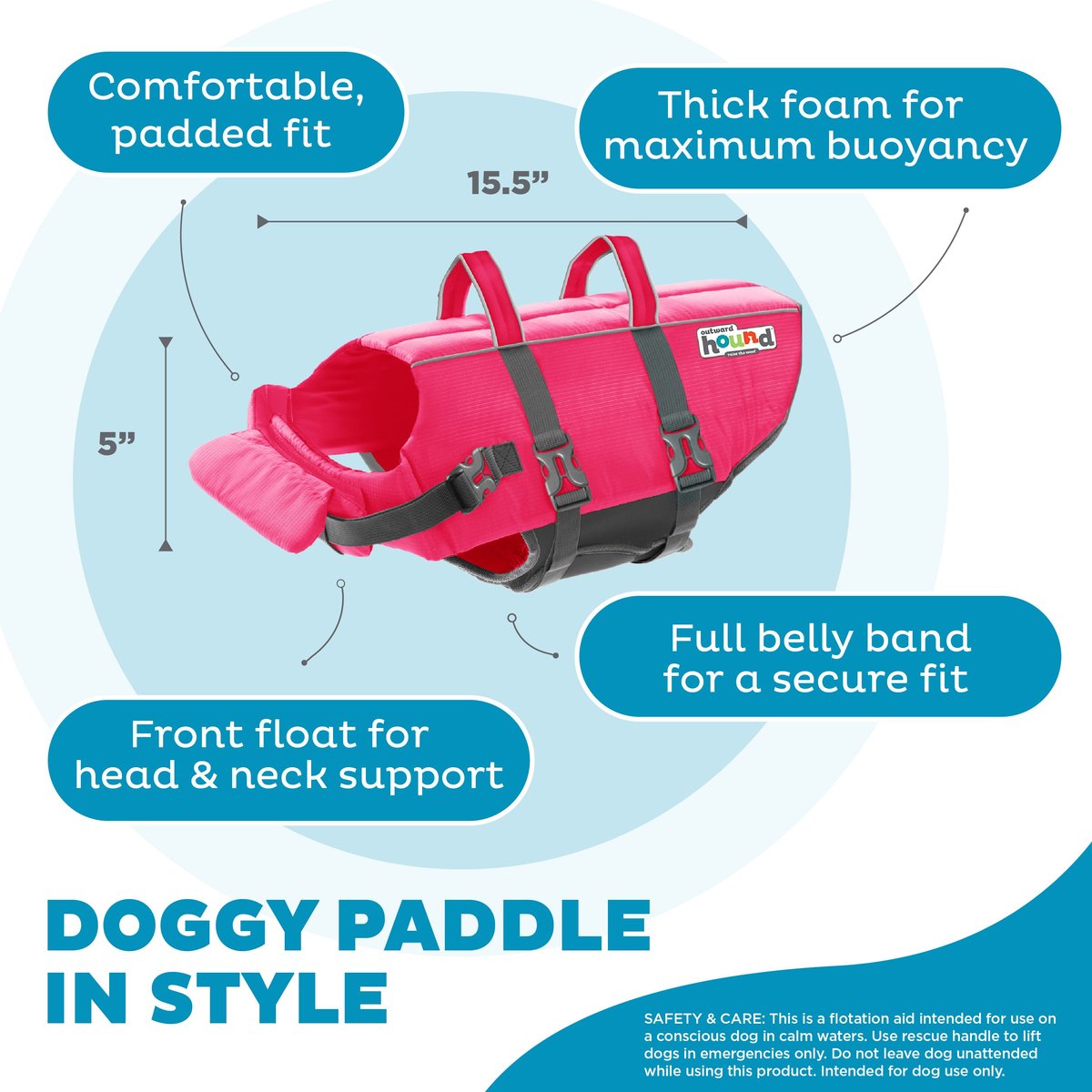 OUTWARD HOUND Granby Splash Dog Life Jacket, Pink, Medium