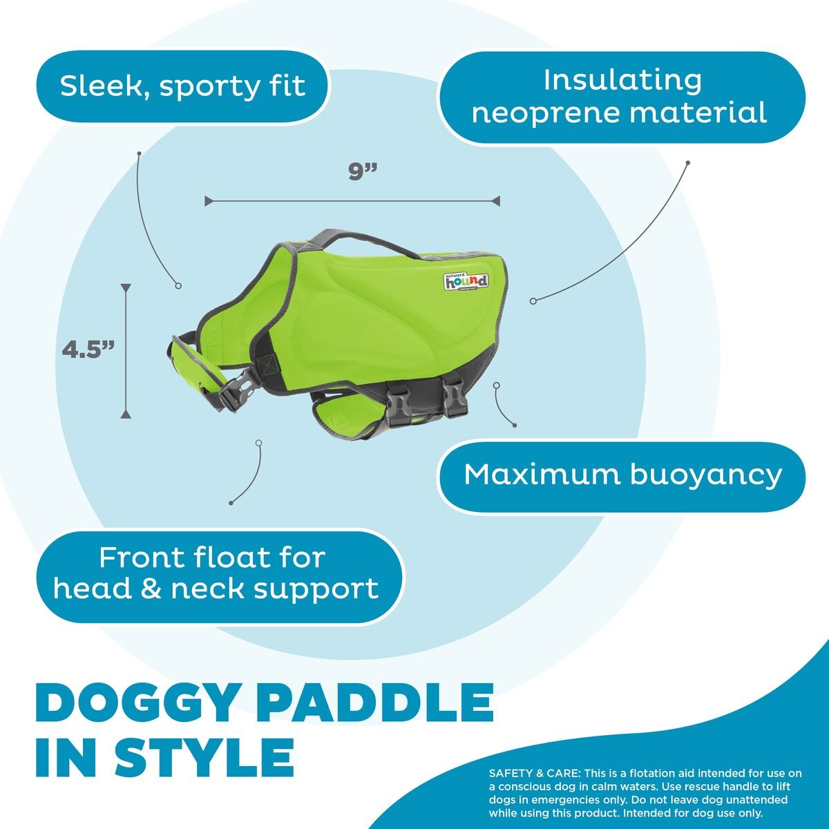 OUTWARD HOUND Dawson Swim Dog Life Jacket, Green, XSmall
