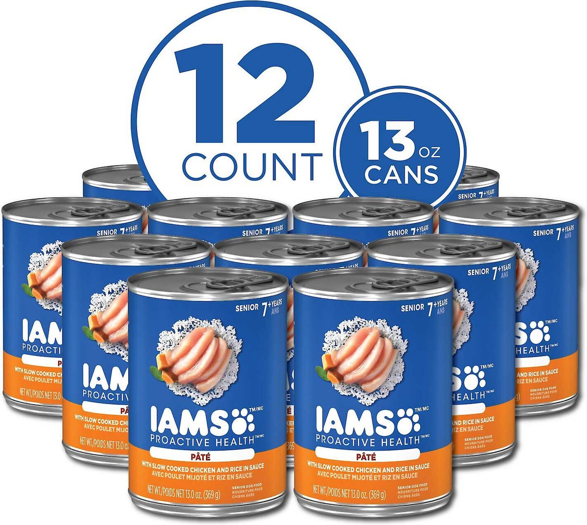 IAMS ProActive Health Classic Ground with Slow Cooked Chicken Rice Healthy Aging Senior Wet Dog Food 13 oz case of 12 bundle of 2 Chewy