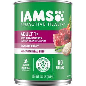 Iams ProActive Health Chunks in Gravy Beef, Rice, Carrots & Green Beans Flavor Adult Wet Dog Food, 13-oz, case of 12, bundle of 2