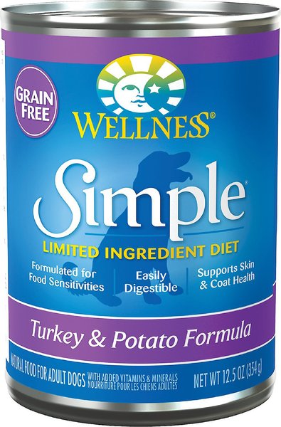 Wellness Simple Limited Ingredient Diet Grain-Free Turkey & Potato Formula Canned Dog Food, 12.5-oz, case of 24 slide 1 of 9