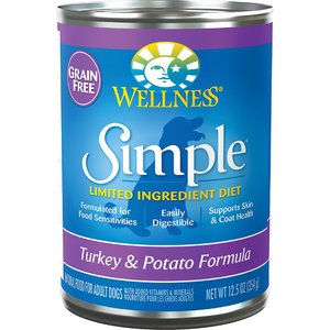 Wellness Simple Limited Ingredient Diet Grain-Free Turkey & Potato Formula Canned Dog Food, 12.5-oz, case of 24