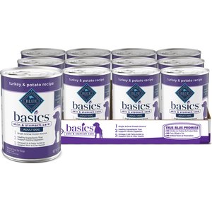 Blue Buffalo Basics Skin & Stomach Care Grain-Free Turkey & Potato Recipe Canned Dog Food, 12.5-oz, case of 12, bundle of 2